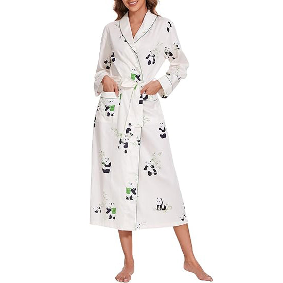 Lavenderi Women’s 100% Cotton Long Kimono Lounge Bathrobe Robe, Ladies Loungewear for Spa