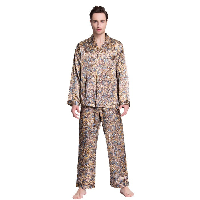 Lavenderi Men's Long Sleeve Silk Satin Pajama Set, Silky Pajamas sleepwear