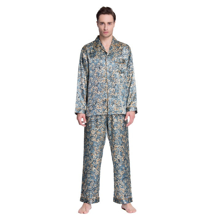 Lavenderi Men's Long Sleeve Silk Satin Pajama Set, Silky Pajamas sleepwear