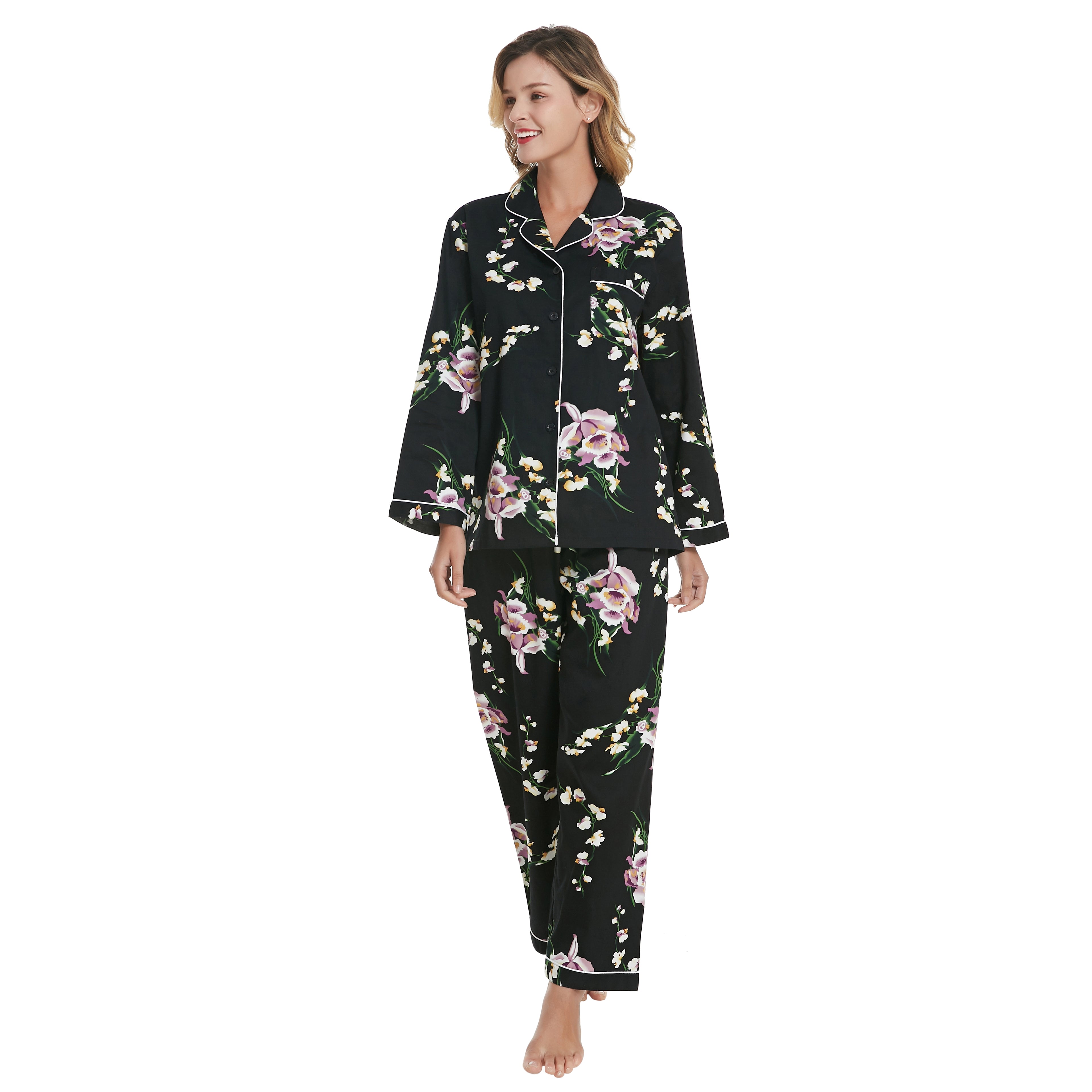 Lavenderi Women's 100% Cotton Long Sleeve Pajama Set, Pajamas for Women