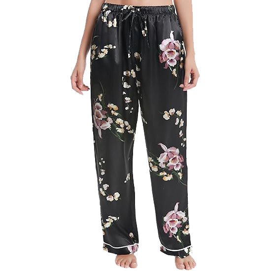 Lavenderi Women's Silky Satin Pajama Pants, Long Sleep Pants with Drawstring