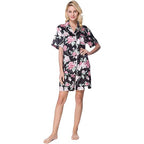 Women's Short Sleeve Classical Silky Satin Pajamas, Short Bottom Sleepwear