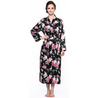 Lavenderi Women's Satin Kimono Robe - Long Classic Satin Lounge Bathrobe