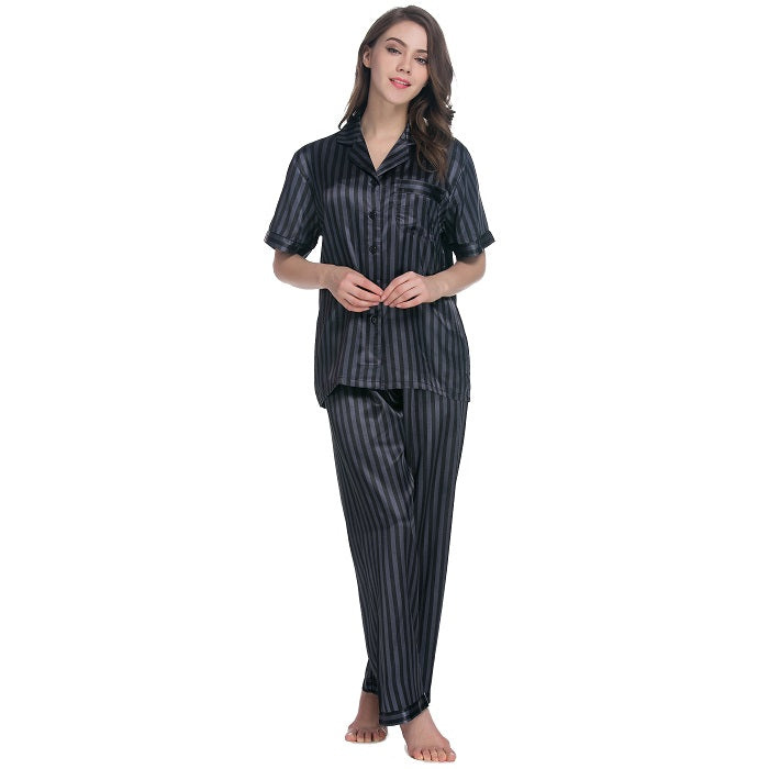 Lavenderi Women's Short Sleeve Classic Satin Pajama Set - Soft Silky Sleepwear for Women, Comfortable & Stylish