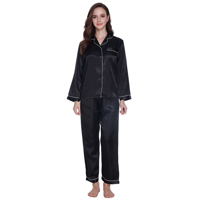 Lavenderi Women's Long Sleeve Premium Satin Pajama Set