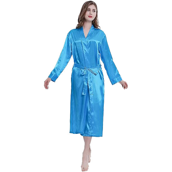 Lavenderi Women's Satin Kimono Robe - Long Classic Satin Lounge Bathrobe