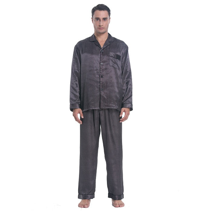 Lavenderi Men's Long Sleeve Silk Satin Pajama Set, Silky Pajamas sleepwear