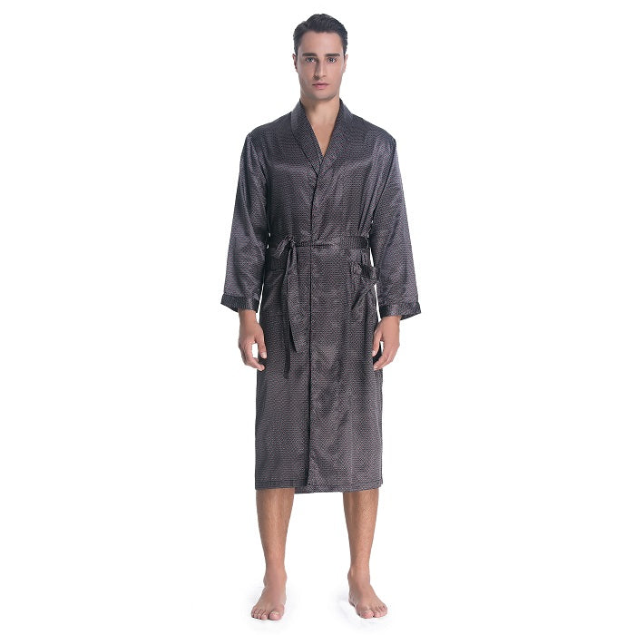 Lavenderi Men's Silk Satin Lounge Robe, Long Lightweight Bathrobe Sleepwear