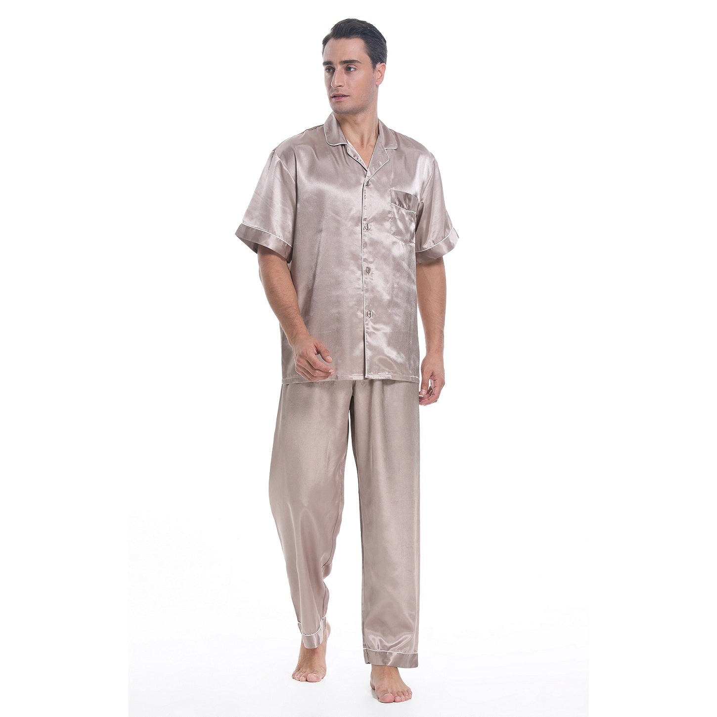 Lavenderi Men's Short Sleeve Silk Satin Pajama Set, Silky Pajamas sleepwear