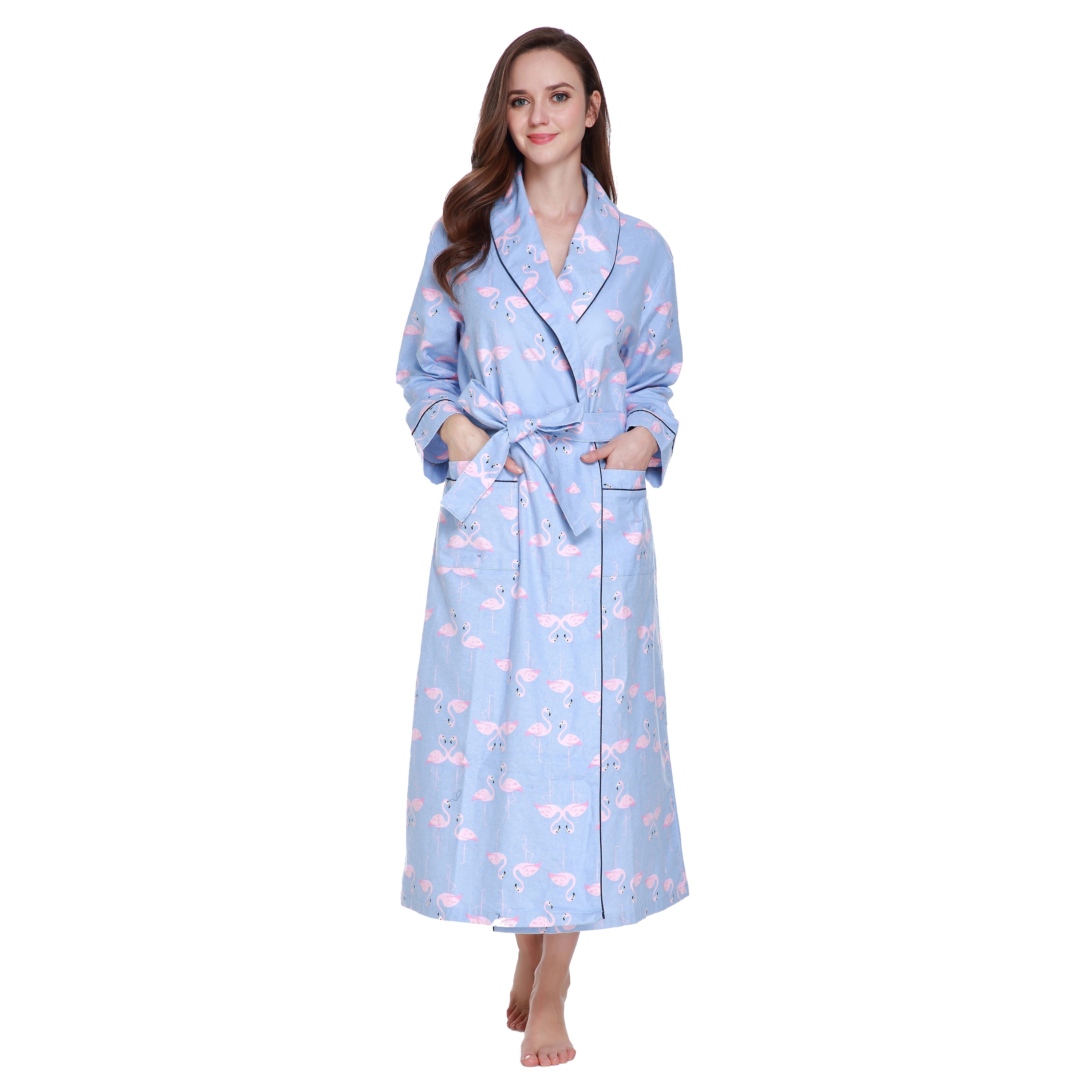 Lavenderi Women’s 100% Cotton Long Kimono Lounge Bathrobe Robe, Ladies Loungewear for Spa