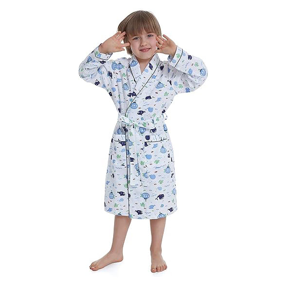 Toddle Kids Girls Boys 100% Cotton Kimono Lounge Bathrobe Robe, Kids Loungewear for Spa (Size 2 Toddler-14 Years)