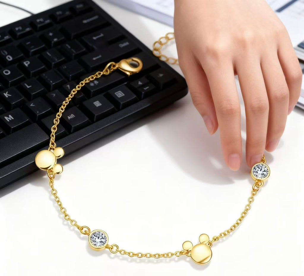 Lavenderi Mouse Bracelet Cubic Zirconia Adjustable Chain Hand Wrist Bracelets Cute Jewelry Gifts for Women