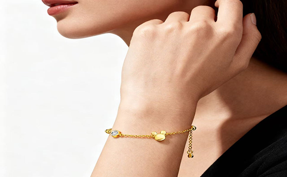 Lavenderi Mouse Bracelet Cubic Zirconia Adjustable Chain Hand Wrist Bracelets Cute Jewelry Gifts for Women