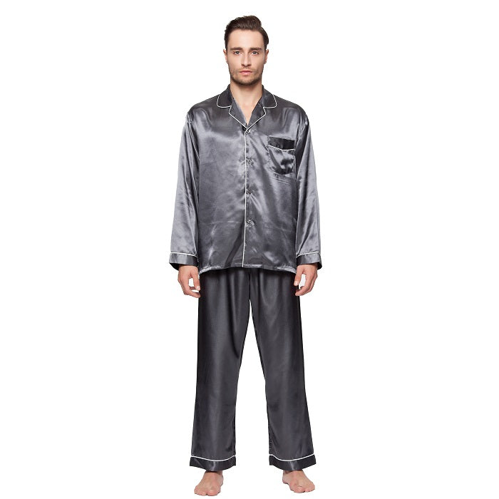 Lavenderi Men's Long Sleeve Silk Satin Pajama Set, Silky Pajamas sleepwear