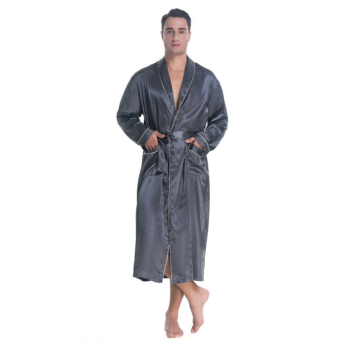 Lavenderi Men's Silk Satin Lounge Robe, Long Lightweight Bathrobe Sleepwear