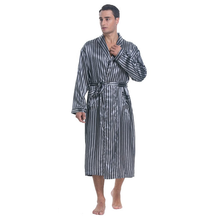 Lavenderi Men's Silk Satin Lounge Robe, Long Lightweight Bathrobe Sleepwear