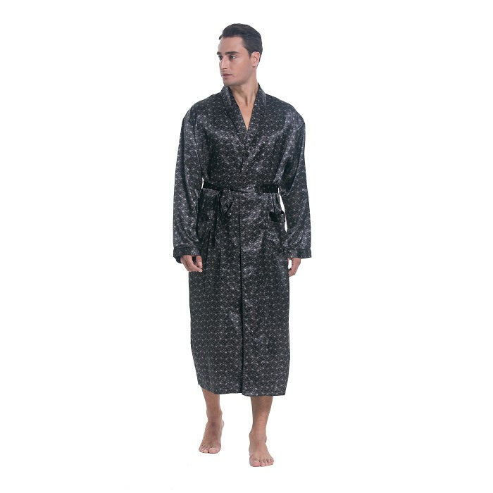 Lavenderi Men's Silk Satin Lounge Robe, Long Lightweight Bathrobe Sleepwear