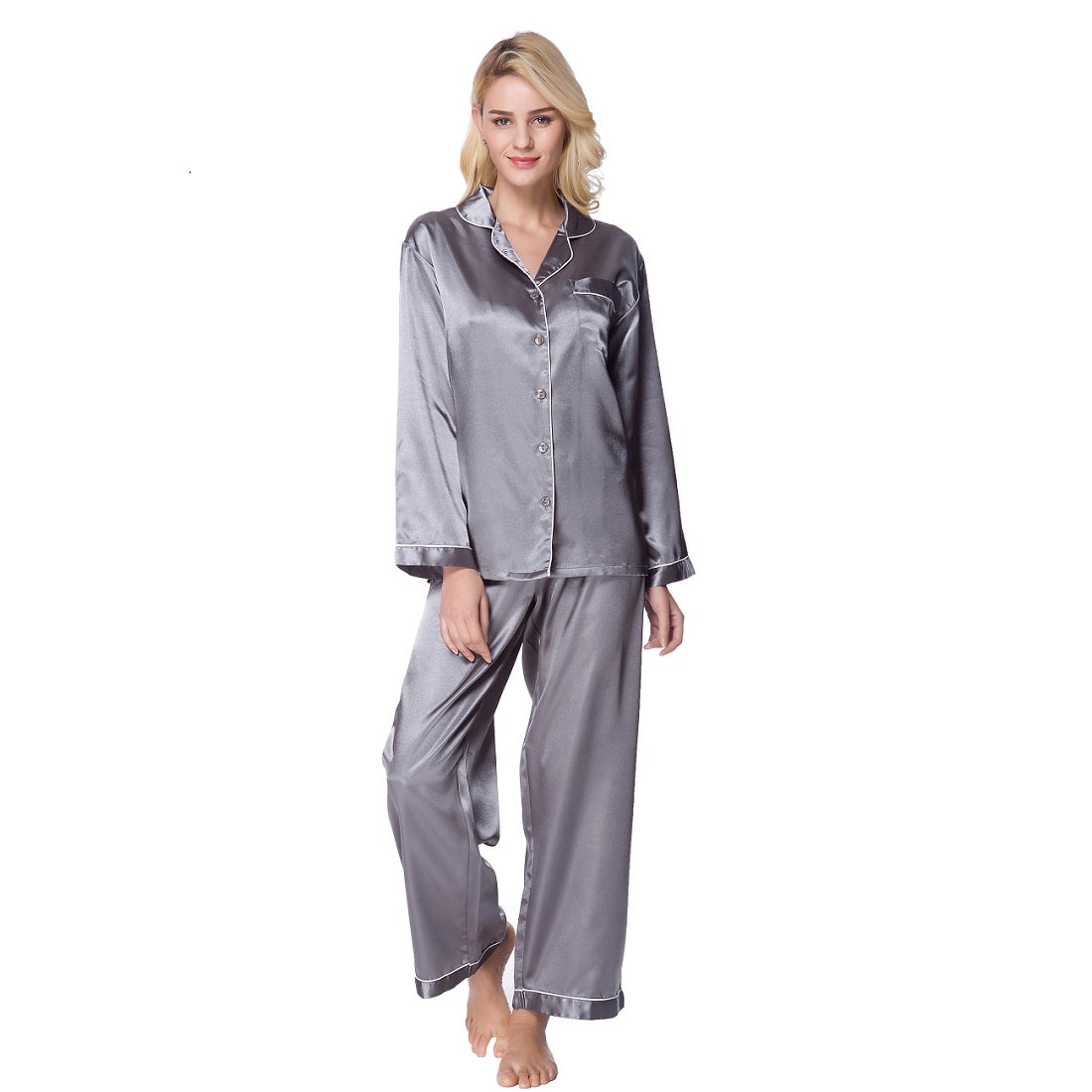 Lavenderi Women's Long Sleeve Premium Satin Pajama Set
