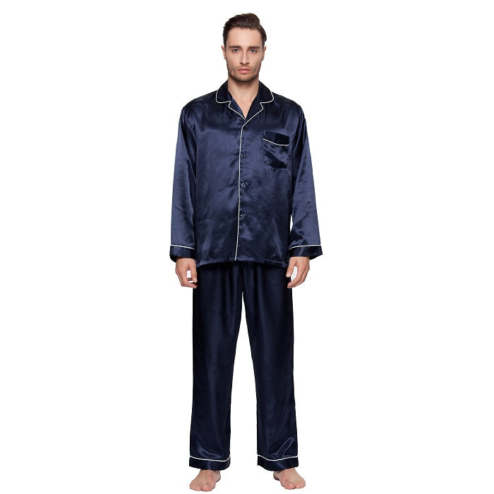 Lavenderi Men's Long Sleeve Silk Satin Pajama Set, Silky Pajamas sleepwear