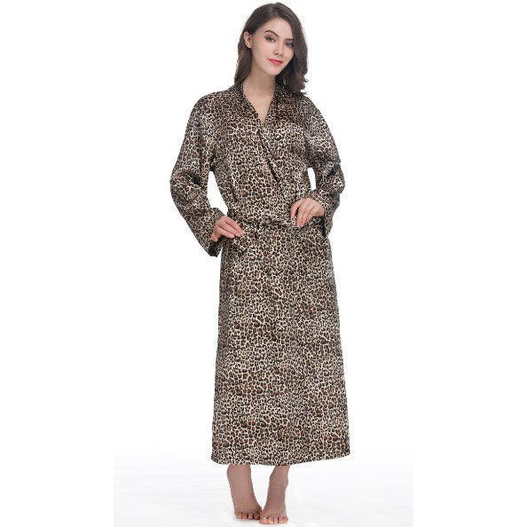 Lavenderi Women's Satin Kimono Robe - Long Classic Satin Lounge Bathrobe