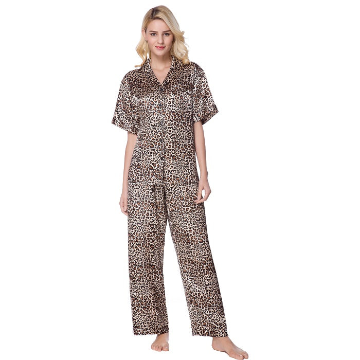 Lavenderi Women's Short Sleeve Classic Satin Pajama Set - Soft Silky Sleepwear for Women, Comfortable & Stylish