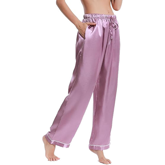 Lavenderi Women's Silky Satin Pajama Pants, Long Sleep Pants with Drawstring