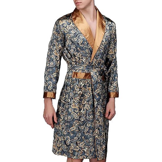 Lavenderi Men's Silk Satin Lounge Robe, Long Lightweight Bathrobe Sleepwear