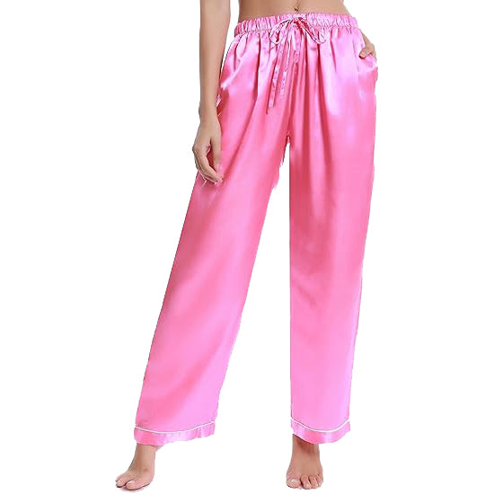 Lavenderi Women's Silky Satin Pajama Pants, Long Sleep Pants with Drawstring