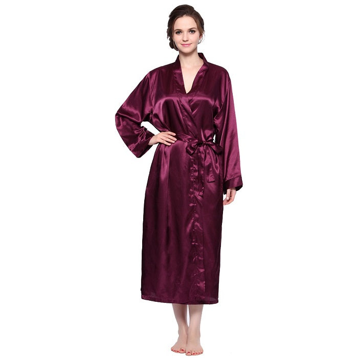 Lavenderi Women's Satin Kimono Robe - Long Classic Satin Lounge Bathrobe