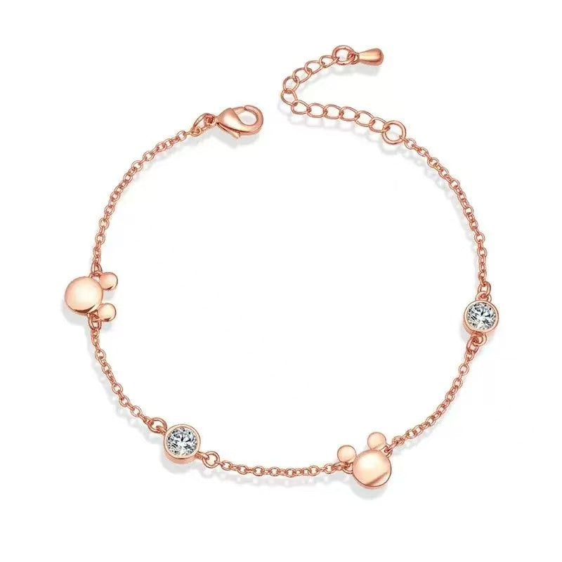 Lavenderi Mouse Bracelet Cubic Zirconia Adjustable Chain Hand Wrist Bracelets Cute Jewelry Gifts for Women