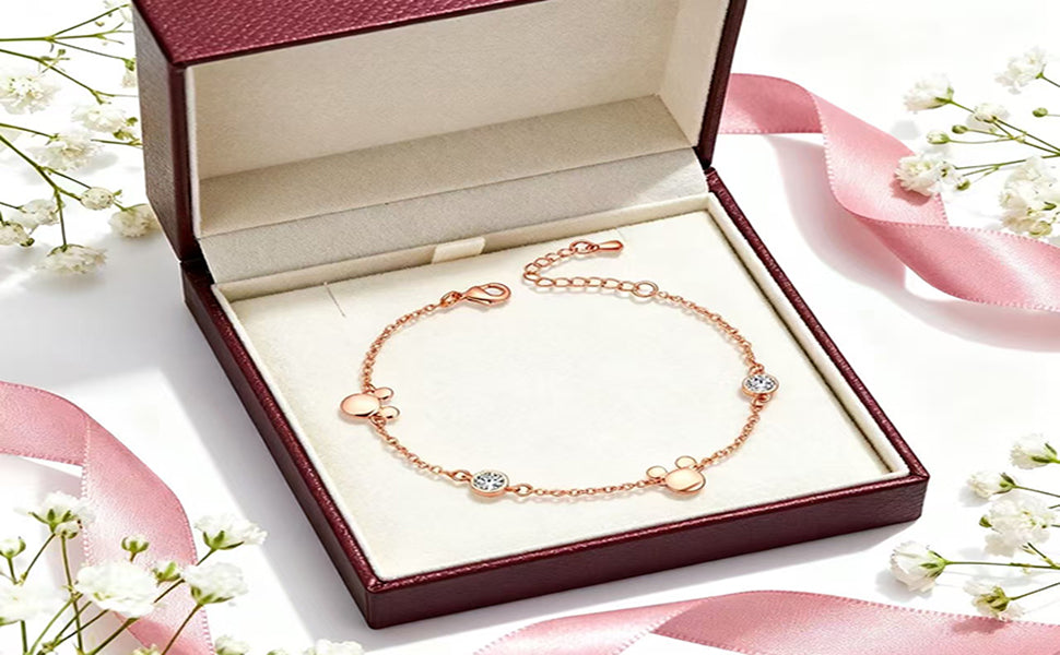 Lavenderi Mouse Bracelet Cubic Zirconia Adjustable Chain Hand Wrist Bracelets Cute Jewelry Gifts for Women