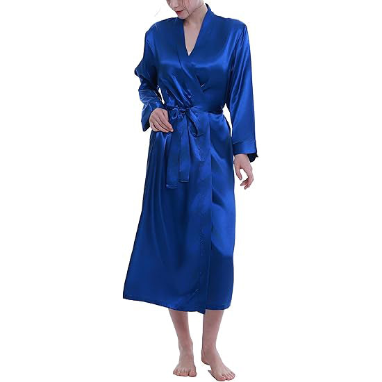 Lavenderi Women's Satin Kimono Robe - Long Classic Satin Lounge Bathrobe