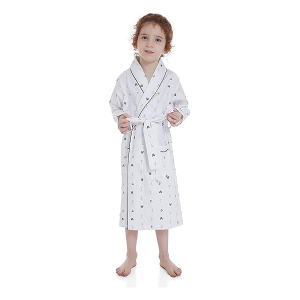 Toddle Kids Girls Boys 100% Cotton Kimono Lounge Bathrobe Robe, Kids Loungewear for Spa (Size 2 Toddler-14 Years)