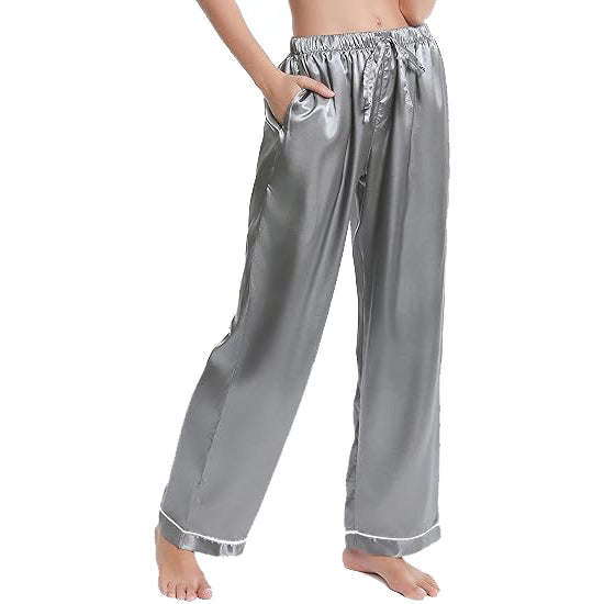 Lavenderi Women's Silky Satin Pajama Pants, Long Sleep Pants with Drawstring