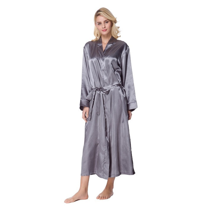 Lavenderi Women's Satin Kimono Robe - Long Classic Satin Lounge Bathrobe