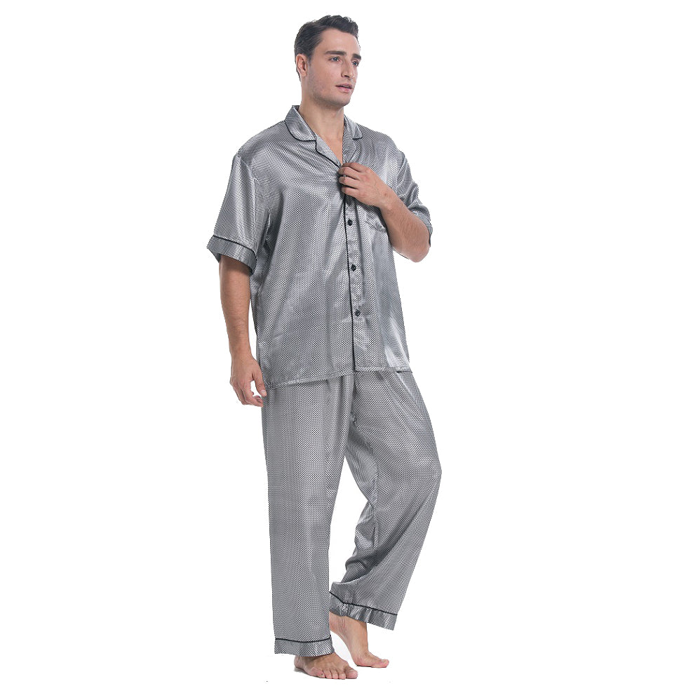 Lavenderi Men's Short Sleeve Silk Satin Pajama Set, Silky Pajamas sleepwear