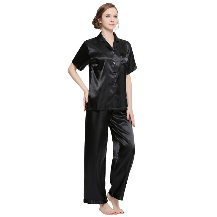 Lavenderi Women's Short Sleeve Classic Satin Pajama Set - Soft Silky Sleepwear for Women, Comfortable & Stylish