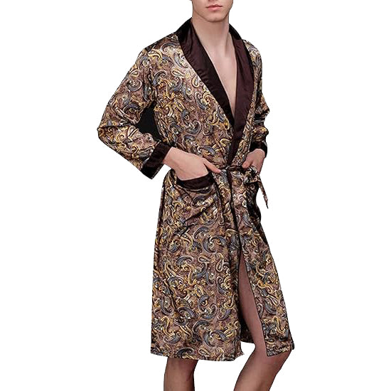 Lavenderi Men's Silk Satin Lounge Robe, Long Lightweight Bathrobe Sleepwear