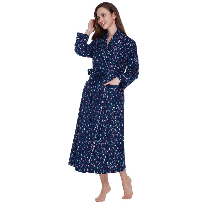 Lavenderi Women’s 100% Cotton Long Kimono Lounge Bathrobe Robe, Ladies Loungewear for Spa