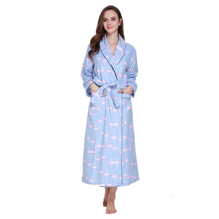 Lavenderi Women’s 100% Cotton Long Kimono Lounge Bathrobe Robe, Ladies Loungewear for Spa