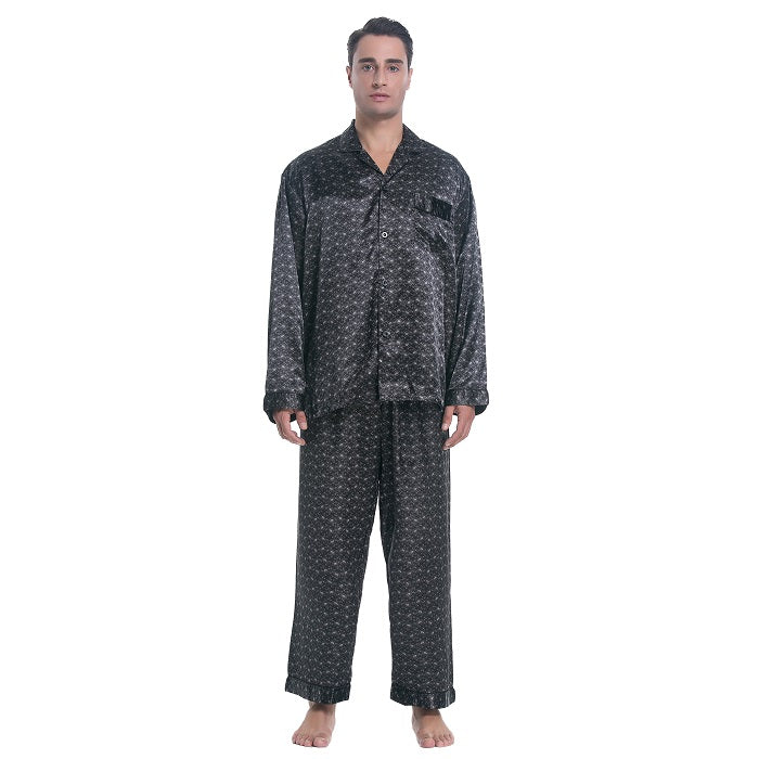 Lavenderi Men's Long Sleeve Silk Satin Pajama Set, Silky Pajamas sleepwear