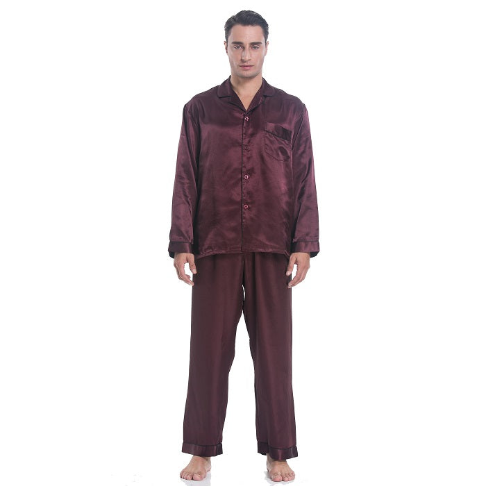 Lavenderi Men's Long Sleeve Silk Satin Pajama Set, Silky Pajamas sleepwear