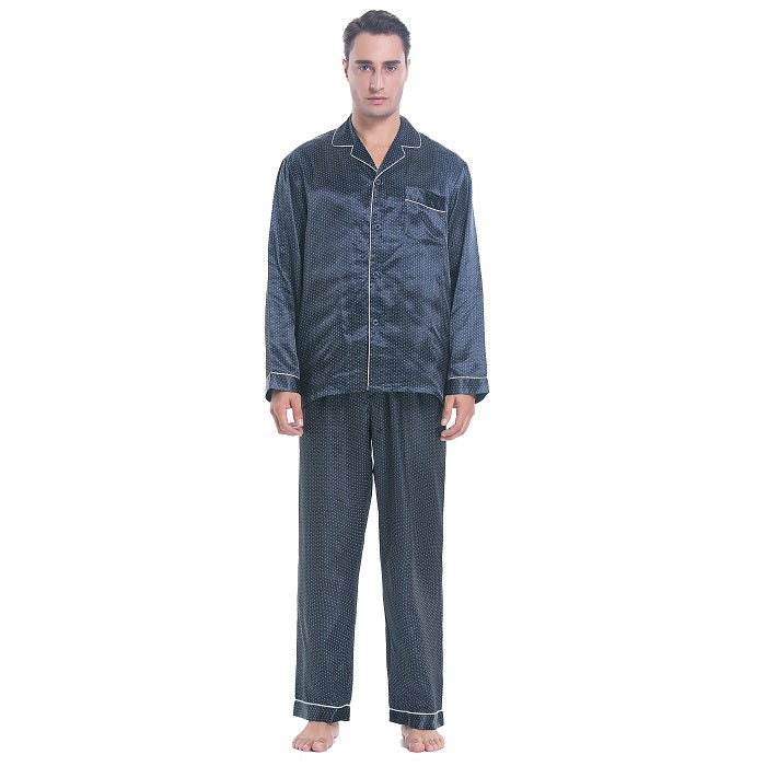Lavenderi Men's Long Sleeve Silk Satin Pajama Set, Silky Pajamas sleepwear