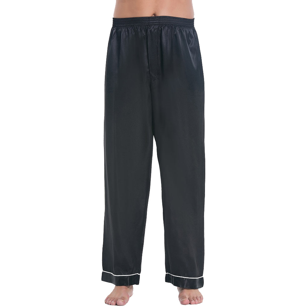 Lavenderi Mens Satin Pajama Pants, Long Pajama Bottoms with Drawstring
