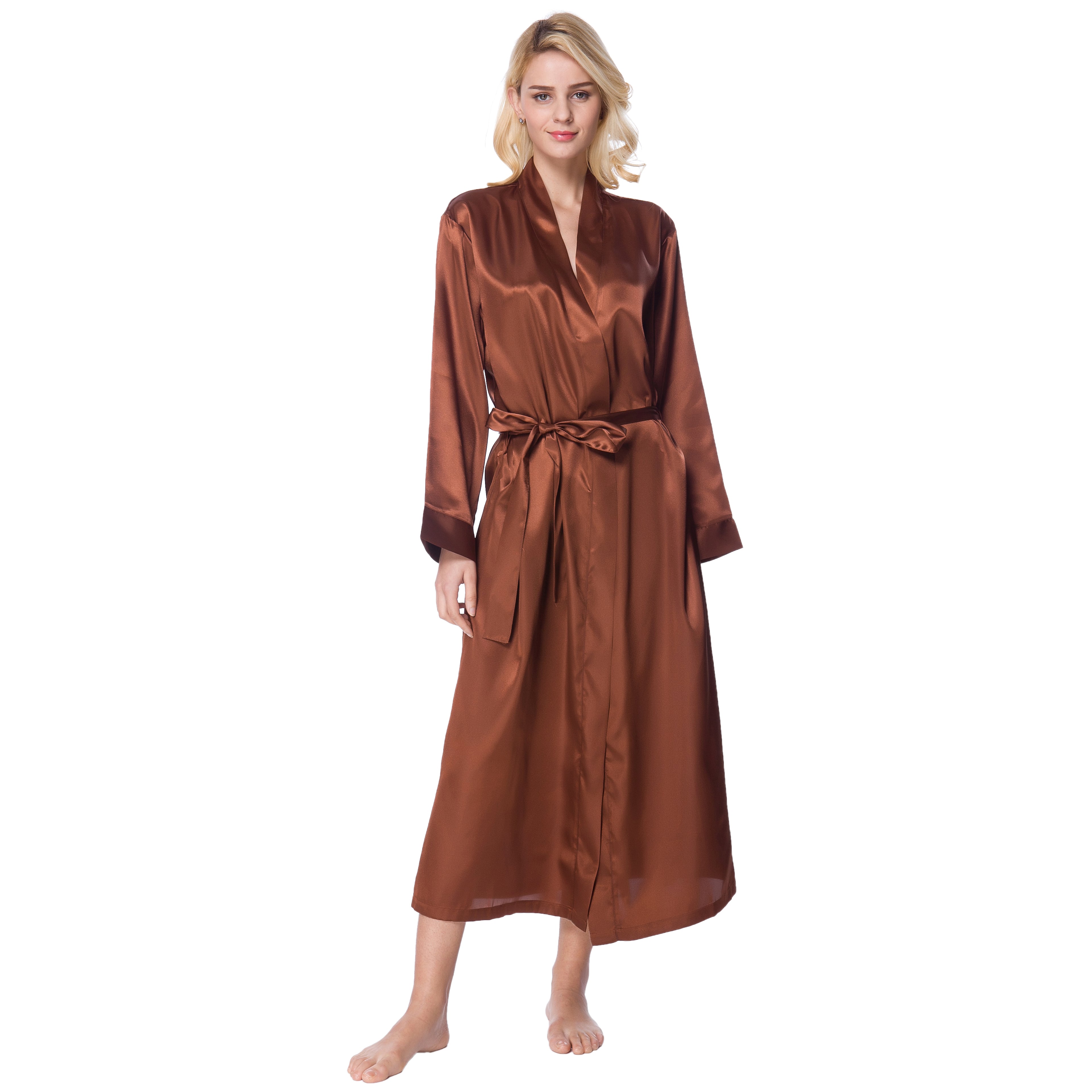 Lavenderi Women's Satin Kimono Robe - Long Classic Satin Lounge Bathrobe