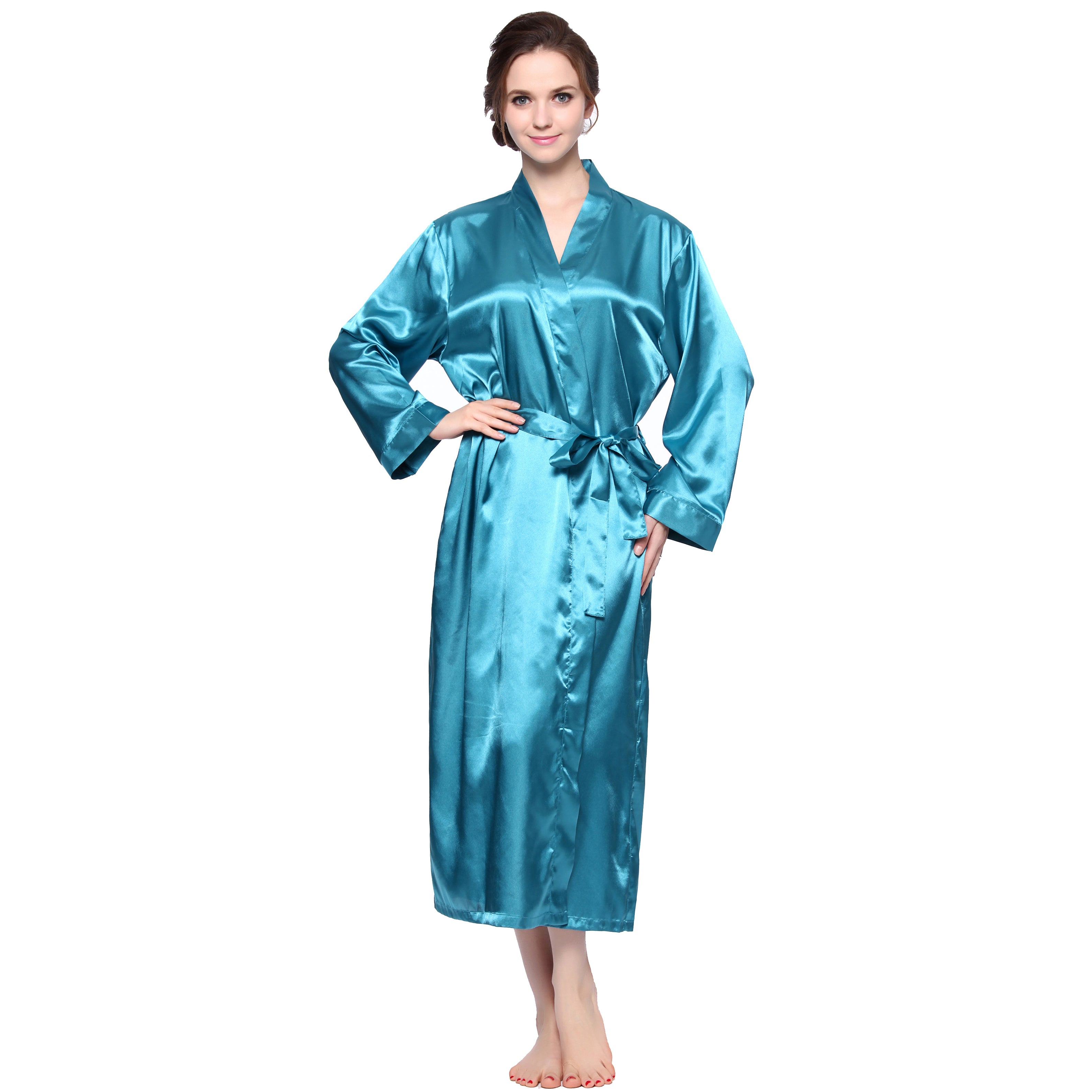 Lavenderi Women's Satin Kimono Robe - Long Classic Satin Lounge Bathrobe