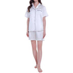 Women's Short Sleeve Classical Silky Satin Pajamas, Short Bottom Sleepwear