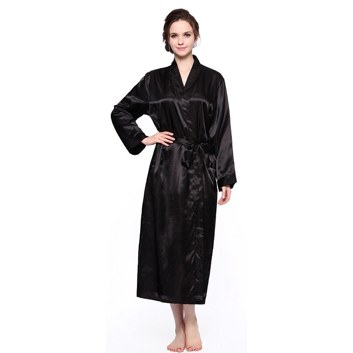 Lavenderi Women's Satin Kimono Robe - Long Classic Satin Lounge Bathrobe