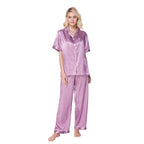 Lavenderi Women's Short Sleeve Classic Satin Pajama Set - Soft Silky Sleepwear for Women, Comfortable & Stylish