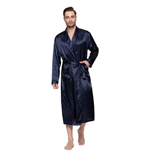 Lavenderi Men's Silk Satin Lounge Robe, Long Lightweight Bathrobe Sleepwear